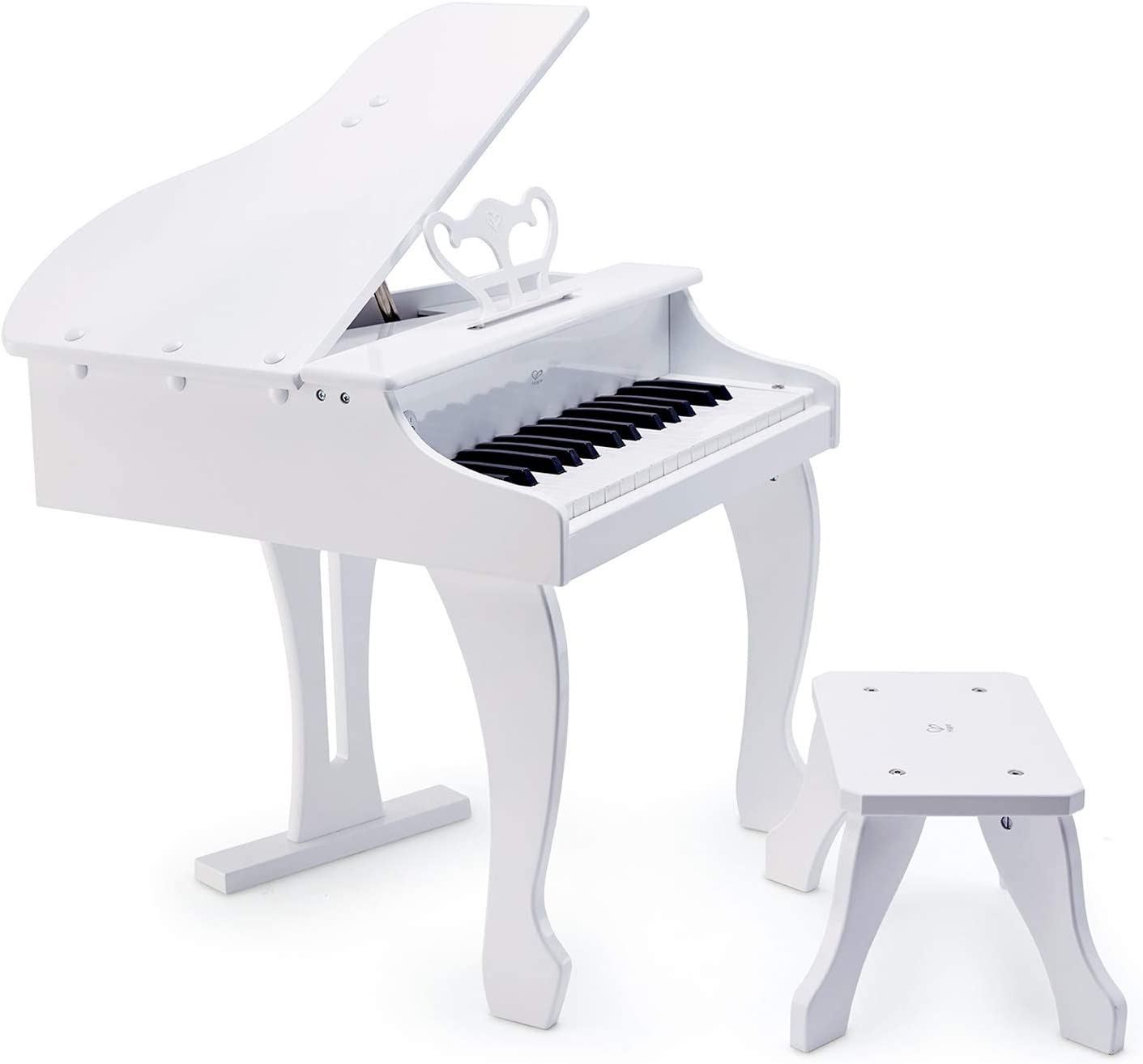 Hape Deluxe White Grand Piano | Thirty Key Piano Toy with Stool, Electronic Keyboard Musical Toy Set for Kids 3 Years+