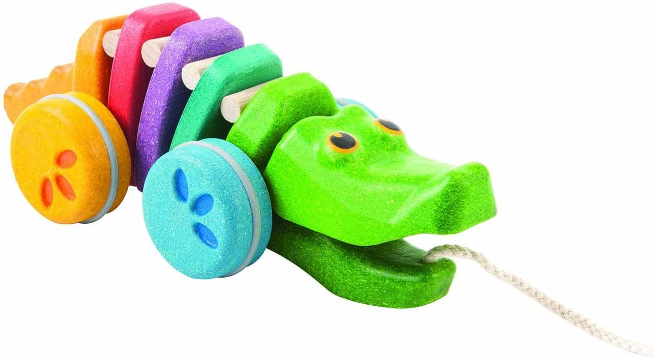 PlanToys Dancing Alligator Push & Pull Toy - Sustainably Made from Rubberwood with 3 Organic-Pigment Color Options