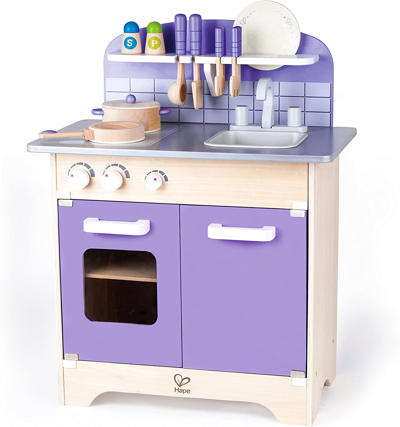 Hape Play Kitchen for Toddlers - Kids Kitchen Playsets for Pretend Play, Wooden Toys Kitchen Playset w/ 13 Toy Kitchen Accessories