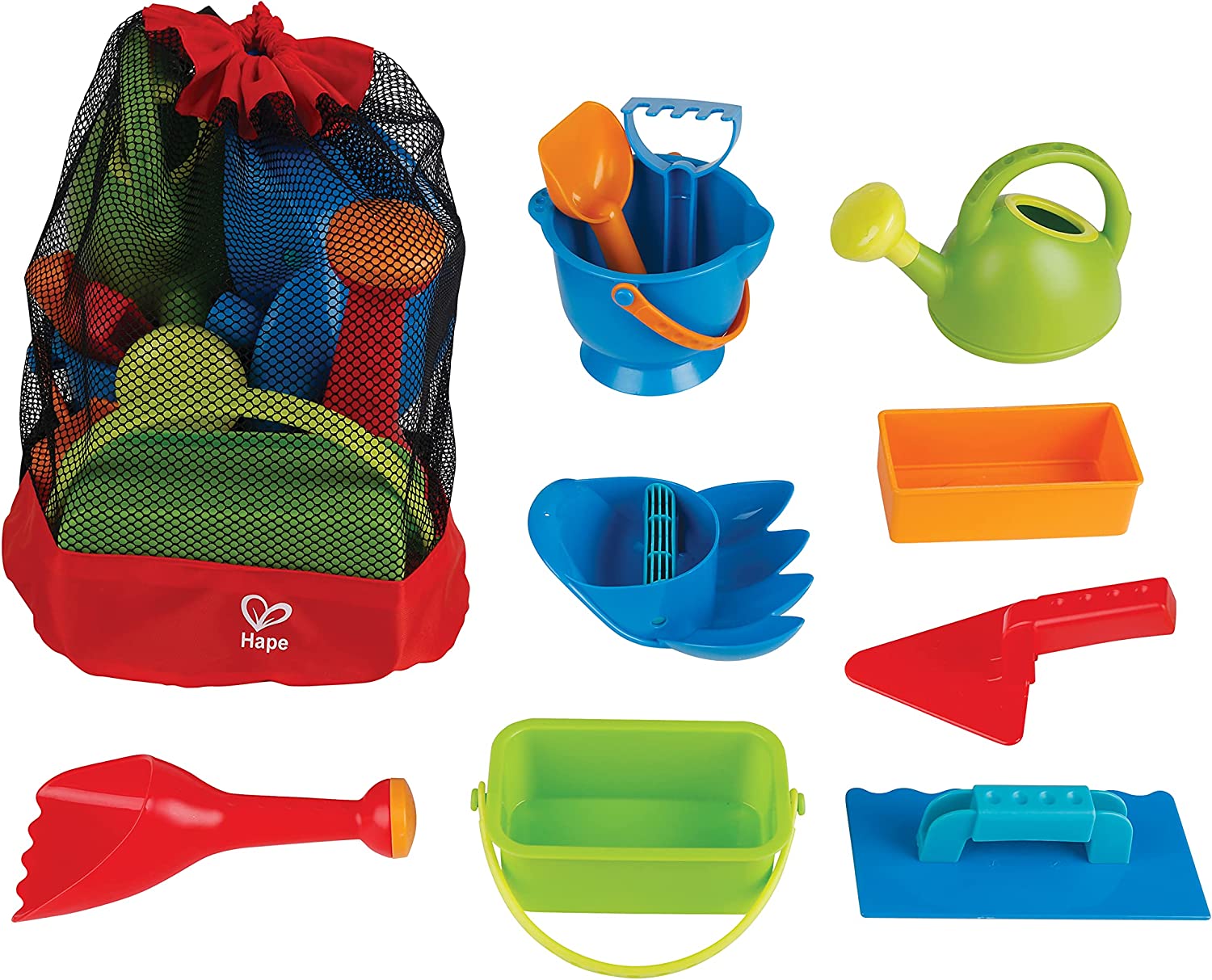 Hape Beach Essential Set 2, Sand Toy Pack, Mesh Bag Included