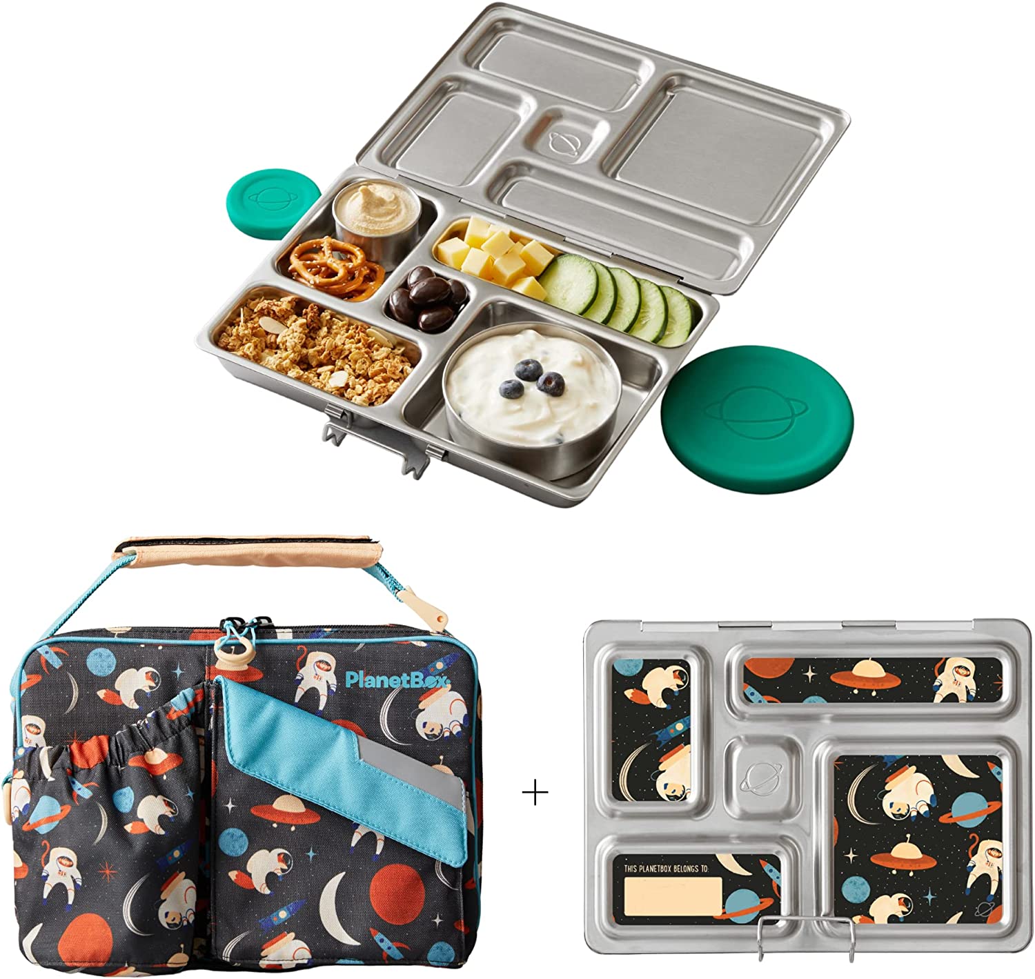 PlanetBox Rover Stainless Steel Bento Lunch Box with 5 Compartments with Carry Bag and Magnets
