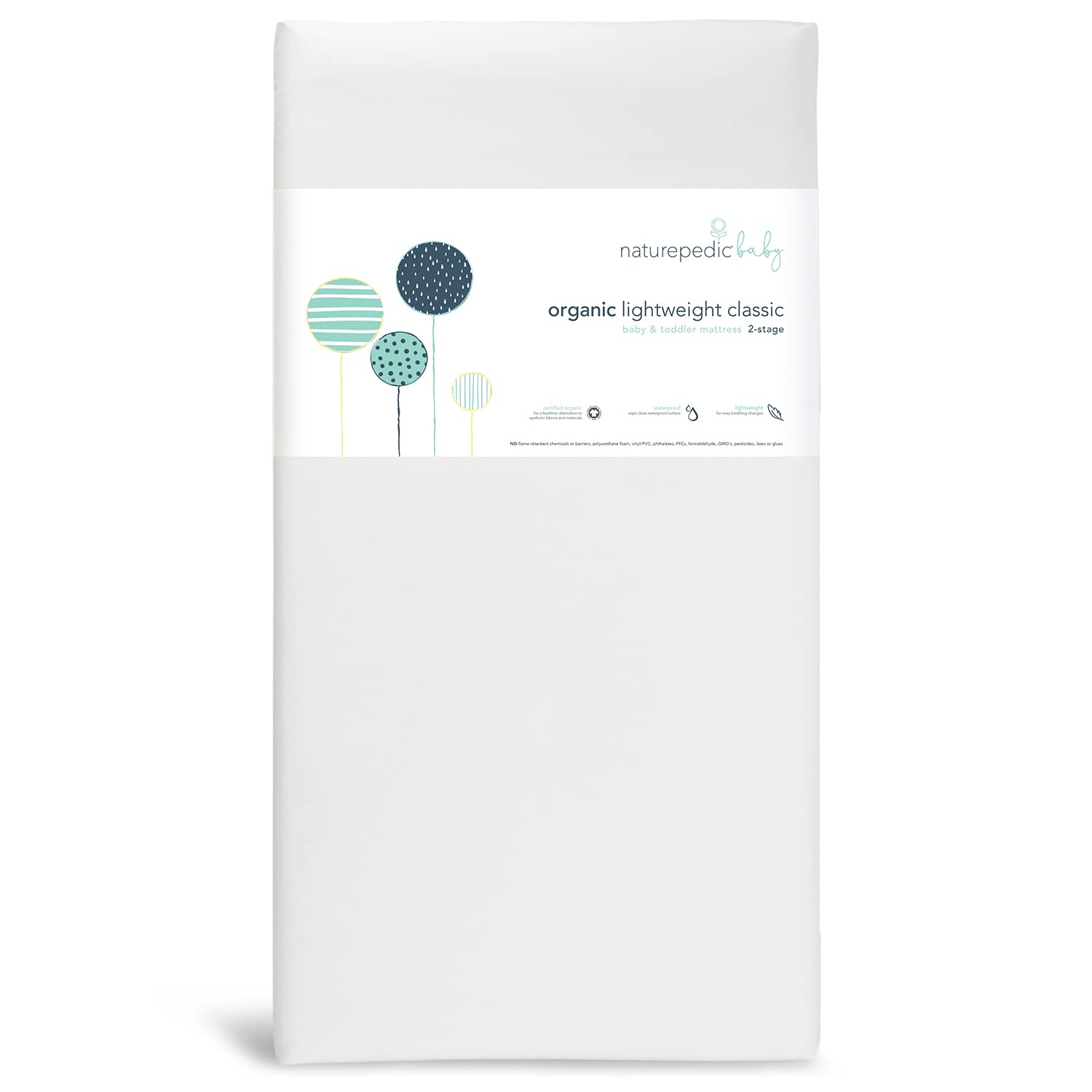 Naturepedic Organic Crib Mattress, 2-Stage Natural Mattress with Breathable Crib Mattress Pad, Waterproof, Non-Toxic, Standard Crib Size